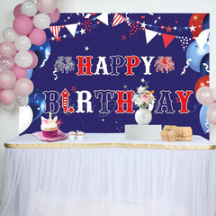 Lofaris Usa Flag Balloons Sparkle Happy Birthday Backdrop