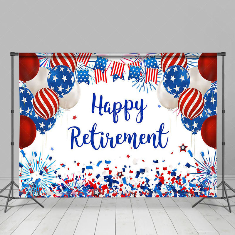 Lofaris USA Flag Balloons Sparkle Happy Retirement Backdrop