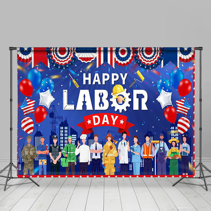 Lofaris Usa Flag People Balloons Happy Labor Day Backdrop