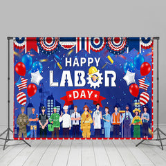 Lofaris Usa Flag People Balloons Happy Labor Day Backdrop