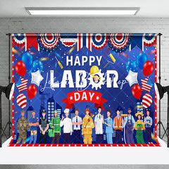 Lofaris Usa Flag People Balloons Happy Labor Day Backdrop