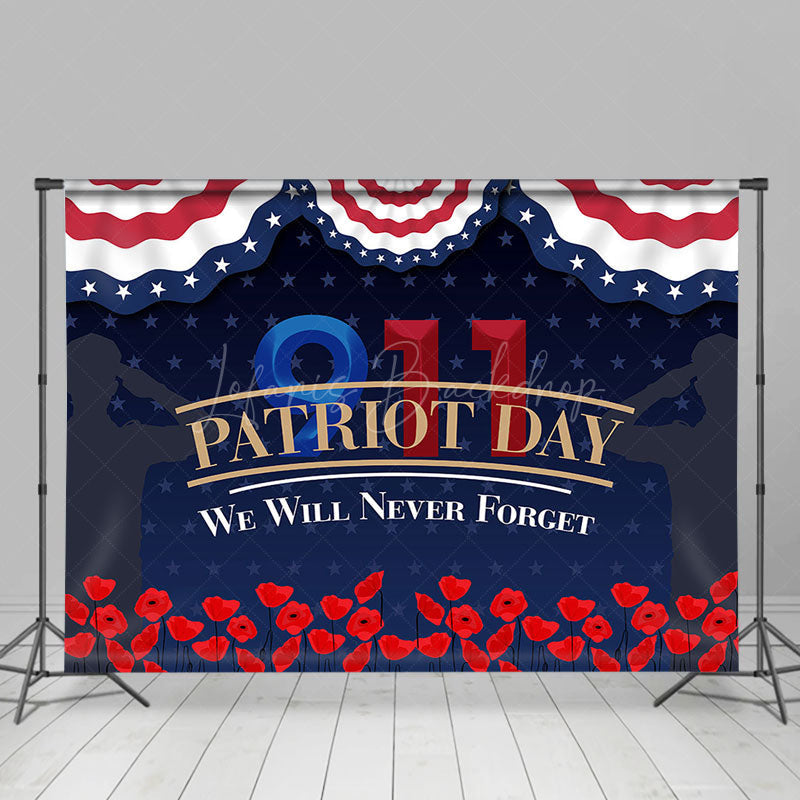 Lofaris Usa Flag Red Floral Never Forget Patriot Day Backdrop