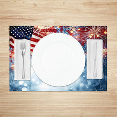 Lofaris Usa Flag Spark Blue Bokeh Fabric Set Of 4 Placemats