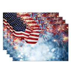 Lofaris Usa Flag Spark Blue Bokeh Fabric Set Of 4 Placemats