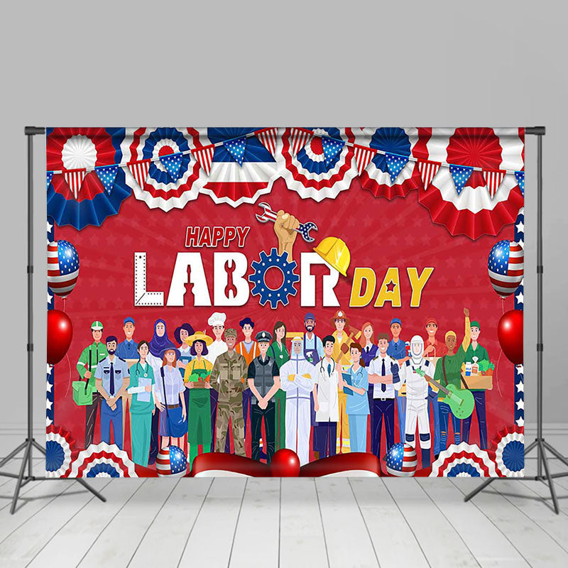 Lofaris Usa Flag Various Worker Happy Labor Day Backdrop