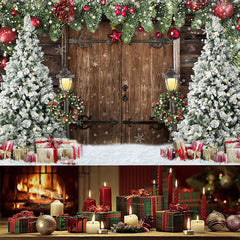 Lofaris (7 Day Delivery) Brown Wooden Door Snowy Tree Gift Christmas Backdrop