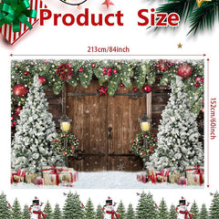 Lofaris (7 Day Delivery) Brown Wooden Door Snowy Tree Gift Christmas Backdrop