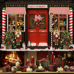 Lofaris (7 Day Delivery) Festive Brown Red Christmas Santa Workshop Backdrop