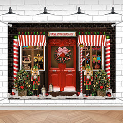 Lofaris (7 Day Delivery) Festive Brown Red Christmas Santa Workshop Backdrop