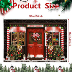 Lofaris (7 Day Delivery) Festive Brown Red Christmas Santa Workshop Backdrop