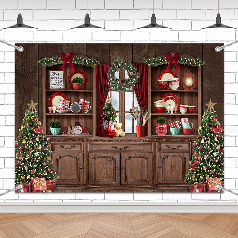 Lofaris (7 Day Delivery) Festive Christmas Vibe Trees Brown Cupboard Backdrop