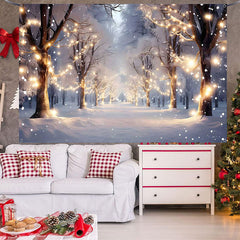 Lofaris (7 Day Delivery) Light Twinkling Snowy Winter Forest Tree Backdrop