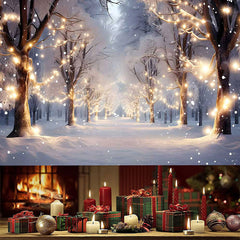 Lofaris (7 Day Delivery) Light Twinkling Snowy Winter Forest Tree Backdrop