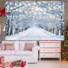 Lofaris (7 Day Delivery) Lighted Winter Snowy Forest Path Scenery Backdrop