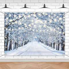 Lofaris (7 Day Delivery) Lighted Winter Snowy Forest Path Scenery Backdrop