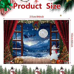 Lofaris (7 Day Delivery) Red Curtain Snowy Window Night Christmas Backdrop