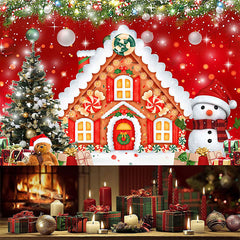 Lofaris (7 Day Delivery) Red Festive Christmas Gingerbread House Backdrop