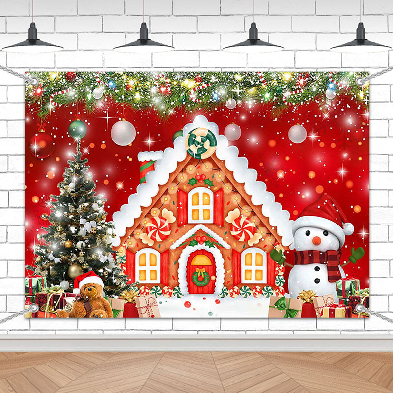 Lofaris (7 Day Delivery) Red Festive Christmas Gingerbread House Backdrop