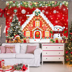 Lofaris (7 Day Delivery) Red Festive Christmas Gingerbread House Backdrop