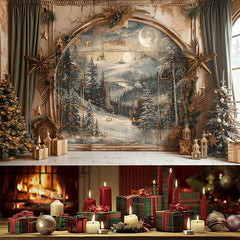 Lofaris (7 Day Delivery) Retro Snowy Forest Mural Wall Christmas Vibe Backdrop