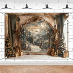 Lofaris (7 Day Delivery) Retro Snowy Forest Mural Wall Christmas Vibe Backdrop