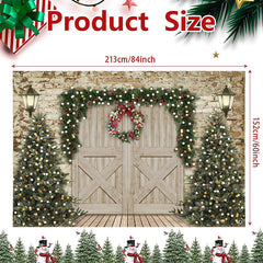 Lofaris (7 Day Delivery) Retro Wooden Beige Door Tree Christmas Vibe Backdrop