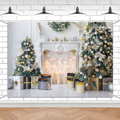 Lofaris (7 Day Delivery) White Indoor Scene Christmas Fireplace Tree Backdrop