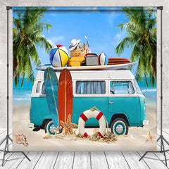 Lofaris Vacation Blue RV Sea Tree Beach Summer Backdrop