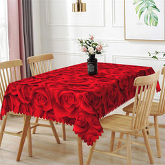 Lofaris Valentines Day Deep Red Rose Rectangle Tablecloth