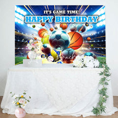 Lofaris Various Flying Balls Green Field Birthday Backdrop