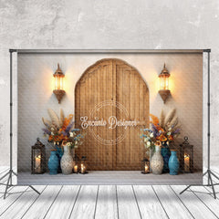 Lofaris Vase Plant Lights Wood Door Boho Photo Backdrop