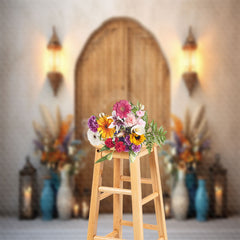 Lofaris Vase Plant Lights Wood Door Boho Photo Backdrop