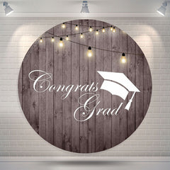 Lofaris Vertical Wooden Lights Circle Congrats Grad Backdrop