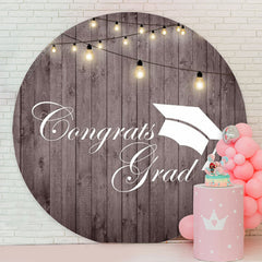 Lofaris Vertical Wooden Lights Circle Congrats Grad Backdrop