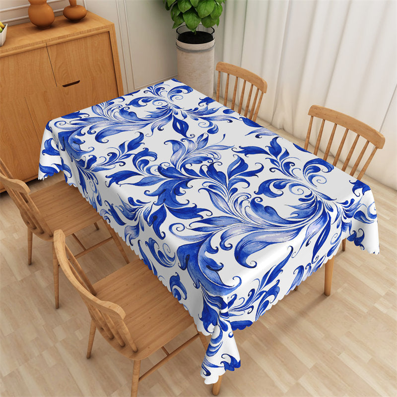 Lofaris Vibrant Blue Blossoms Rectangle Restaurant Tablecloth