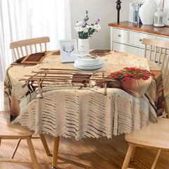 Lofaris Village Earth House Flowers Dining Round Tablecloth