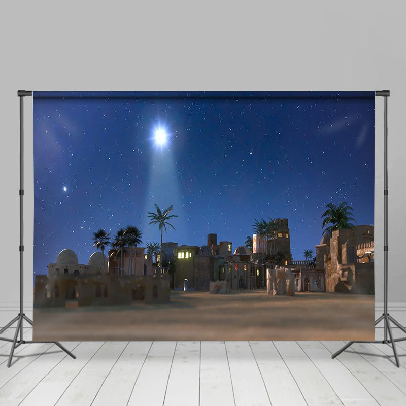 Lofaris Village Holy Light Night Stars Christmas Backdrop