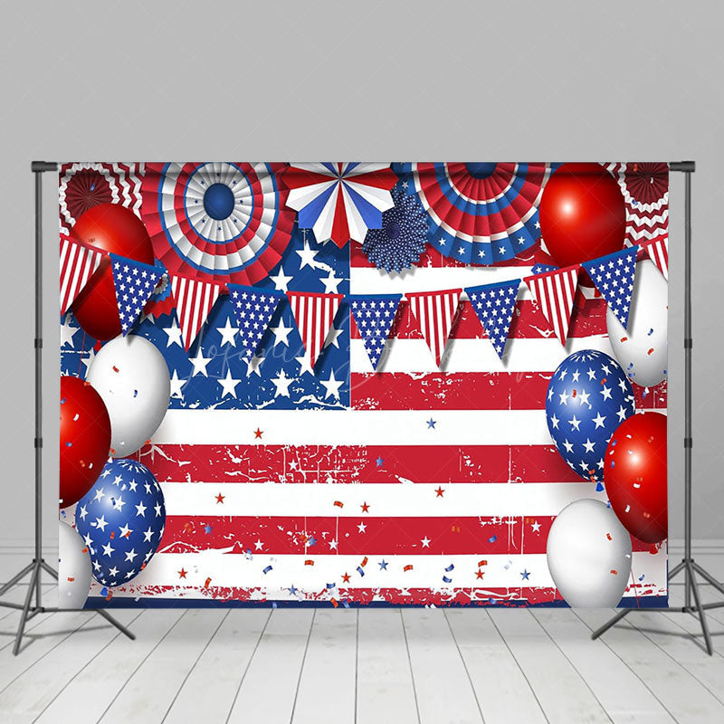 Lofaris Vintage American Flag Balloons Labor Day Backdrop