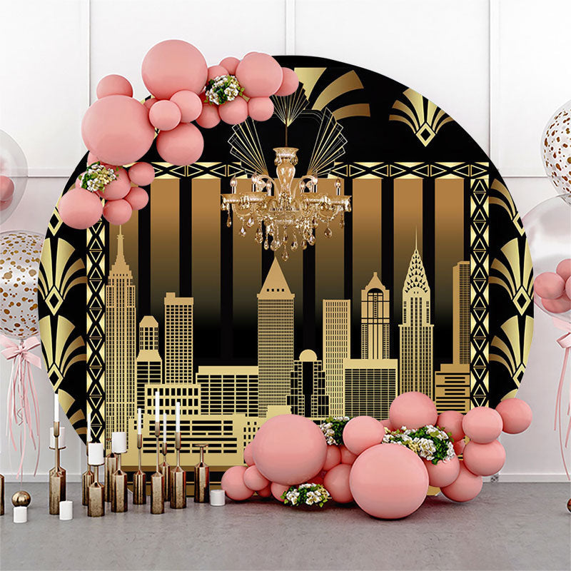 Lofaris Vintage Black Gold Building Party Round Backdrop