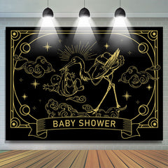 Lofaris Vintage Black Gold Crane Cloud Baby Shower Backdrop