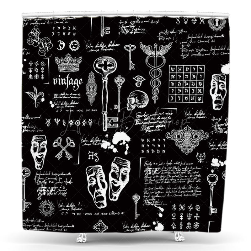 Lofaris Vintage Black White Egypt Alchemy Shower Curtain