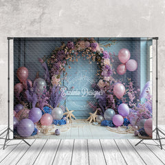 Lofaris Vintage Blue Wall Purple Floral Balloon Backdrop