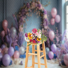 Lofaris Vintage Blue Wall Purple Floral Balloon Backdrop