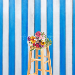 Lofaris Vintage Blue White Vertical Stripe Wood Backdrop