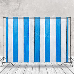 Lofaris Vintage Blue White Vertical Stripe Wood Backdrop