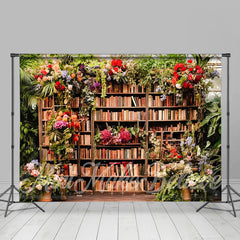 Lofaris Vintage Bookcase Floral Plants Photoshoot Backdrop