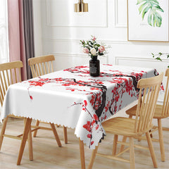 Lofaris Vintage Branch And Red Flowers White Tablecloth