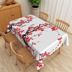 Lofaris Vintage Branch And Red Flowers White Tablecloth