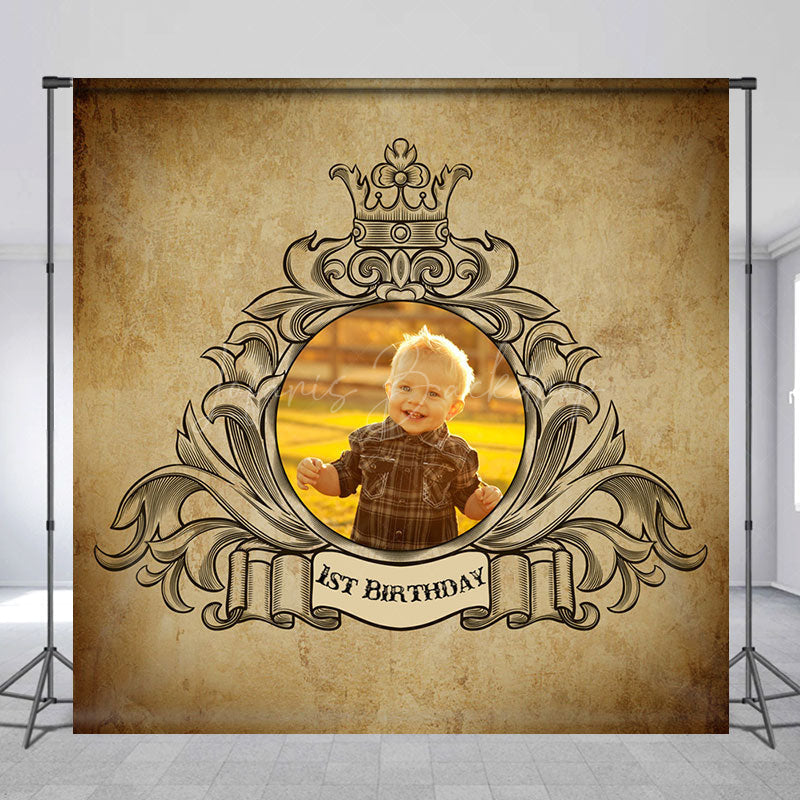 Lofaris Vintage Brown Custom Photo 1st Birthday Backdrop