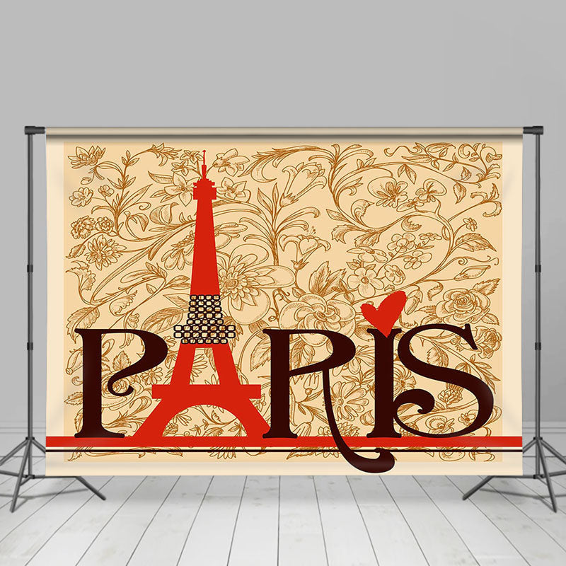 Lofaris Vintage Brown Floral Paris Eiffel Tower Backdrop